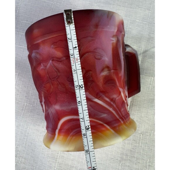 Imperial Glass End Of Day Slag Glass Mug Robins & Flowers Red Yellow White MINT - Picture 15 of 15